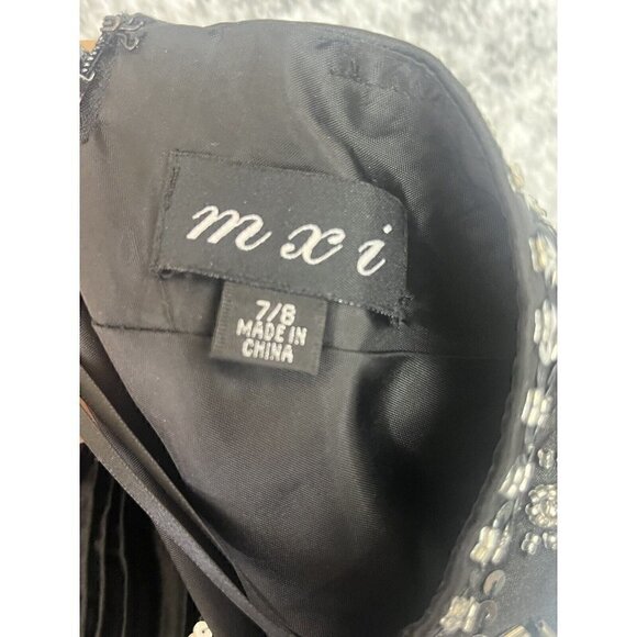 Mxi Dress Women 7 / 8 Black Beaded Asymmetrical Satin Gatsby Formal Regency Lux - Picture 6 of 12